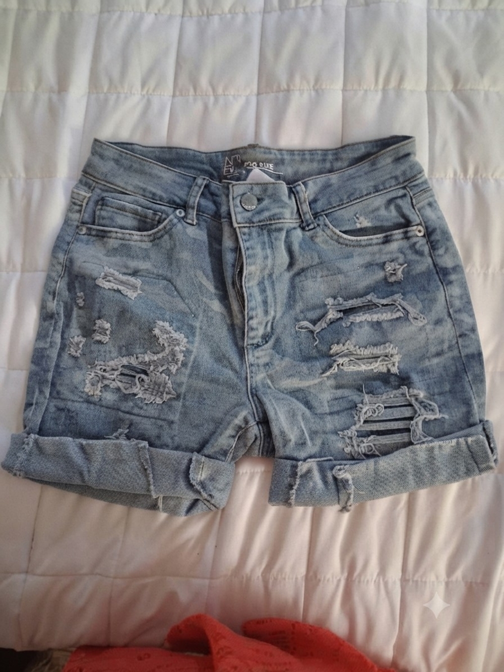 No Boundaries Light Blue Distressed Rolled Cuff Jean Shorts